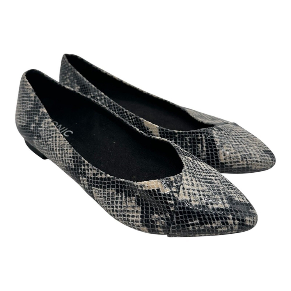 Vionic Caballo Pointed Toe Ballet Flats Women's Sz 7 Natural Snake Print Leather